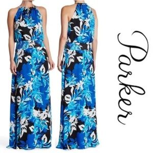 NWT Sz S Parker Amos Blue Gardenia Floral Sleeveless Smocked Waist Maxi dress